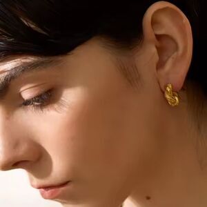 Anthropologie Gold Knot Twist Huggie Hoop Earrings Gold Plated | NWOT